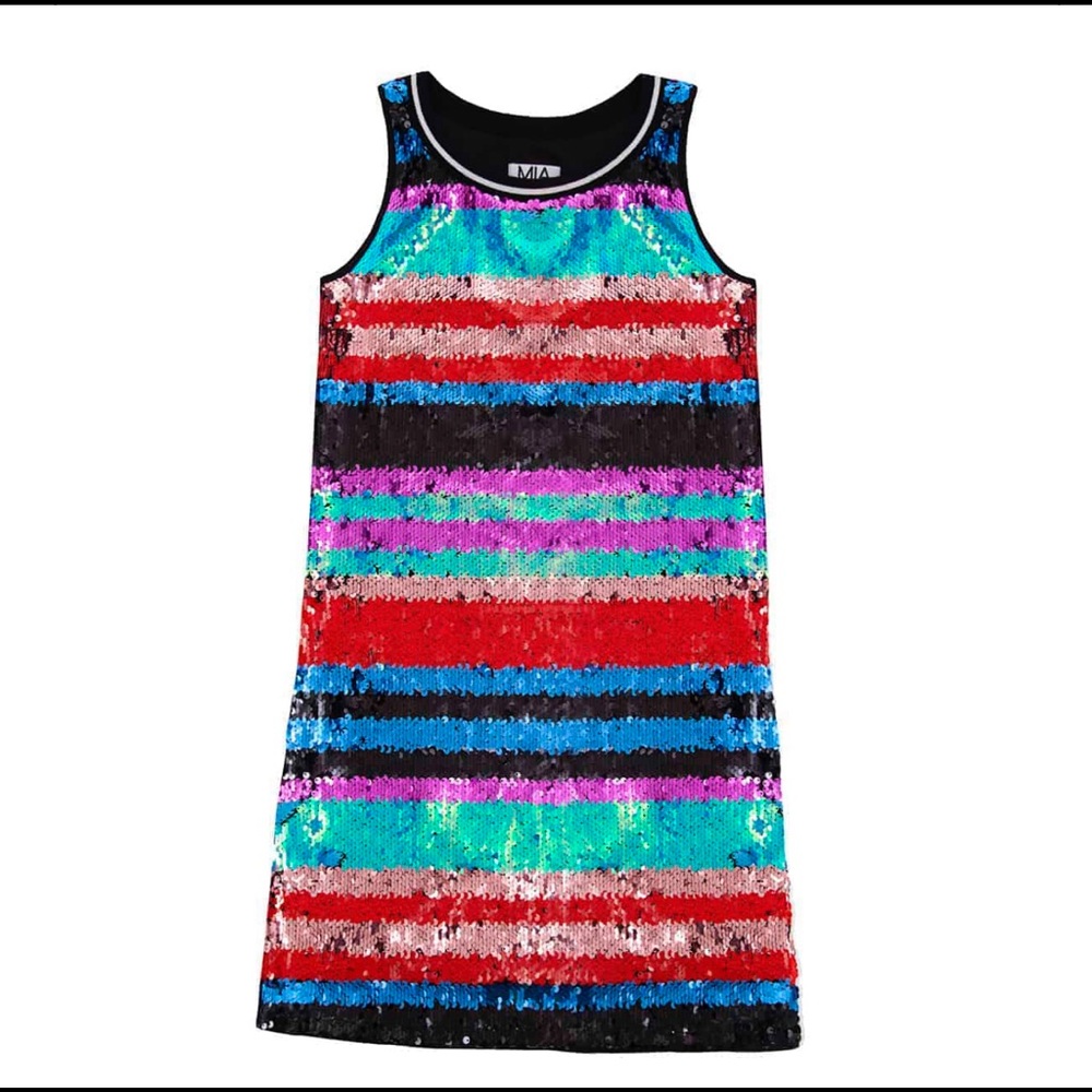 MIA Multicolor Sequin Stripe Tank Dress - Red, Turquoise, Pink, Black, Blue
